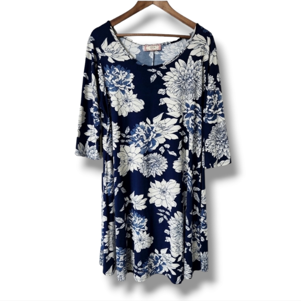 Floral Print 3/4 Length Sleeve Swing Dress | Cest la Vie | 2X